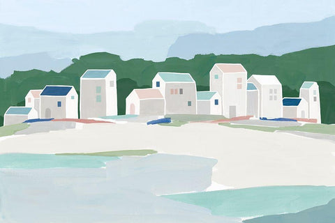 Little Town III White Modern Wood Framed Art Print with Double Matting by Isabelle Z