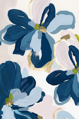 Cobalt Florals II White Modern Wood Framed Art Print with Double Matting by Isabelle Z