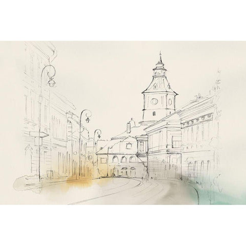 City Sketches II Gold Ornate Wood Framed Art Print with Double Matting by Isabelle Z