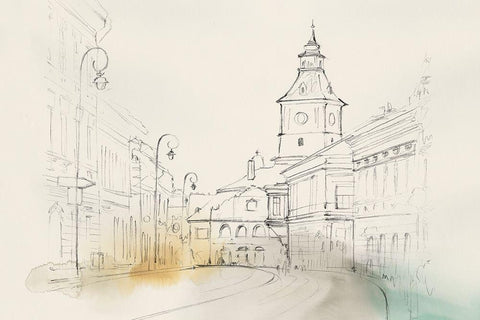City Sketches II Black Ornate Wood Framed Art Print with Double Matting by Isabelle Z