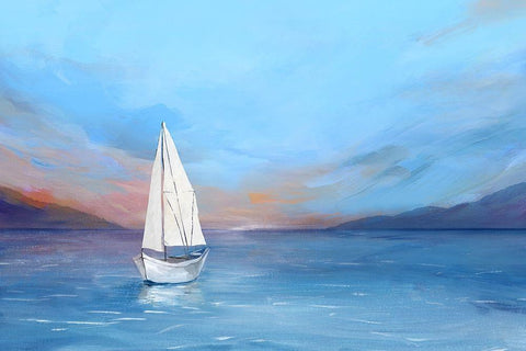 Sunset Sailboat  Black Ornate Wood Framed Art Print with Double Matting by Isabelle Z