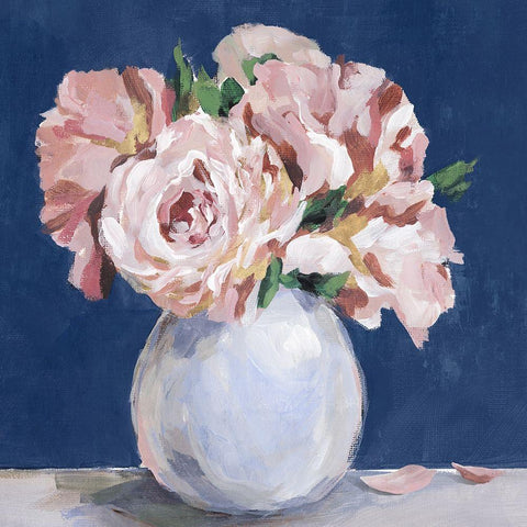 Sweet Peonies  in Vase Black Ornate Wood Framed Art Print with Double Matting by Isabelle Z