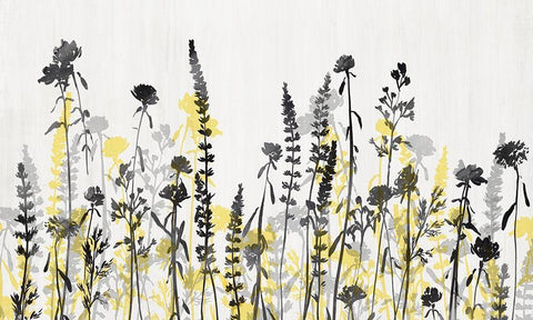 Wildflower Garden Yellow Version White Modern Wood Framed Art Print with Double Matting by Isabelle Z