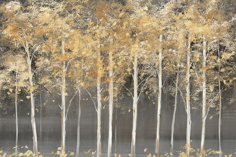 Golden Forest Light  Black Ornate Wood Framed Art Print with Double Matting by Isabelle Z