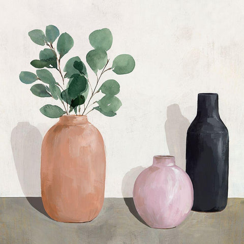 Three Vases  White Modern Wood Framed Art Print with Double Matting by Isabelle Z