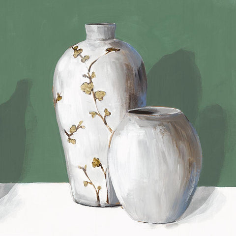 White Vases  Black Modern Wood Framed Art Print with Double Matting by Isabelle Z