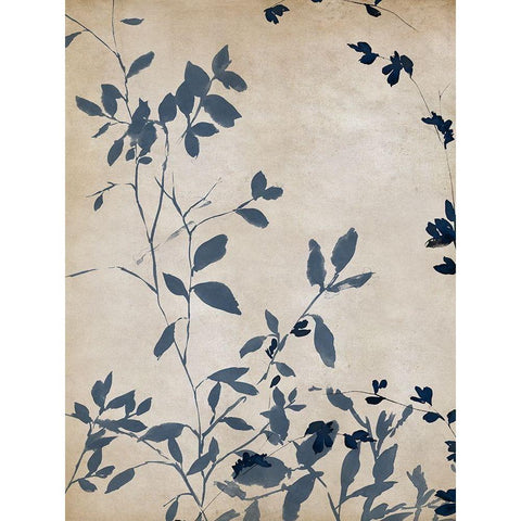 Indigo leaves Touch I Black Modern Wood Framed Art Print by Isabelle Z