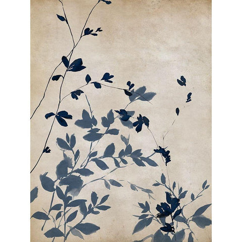Indigo leaves Touch II White Modern Wood Framed Art Print by Isabelle Z