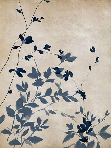 Indigo leaves Touch II Black Ornate Wood Framed Art Print with Double Matting by Isabelle Z