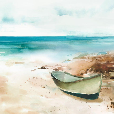 Little boat on the Shore II White Modern Wood Framed Art Print by Isabelle Z