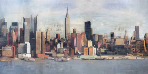 New York Skyline White Modern Wood Framed Art Print with Double Matting by Fischer, David