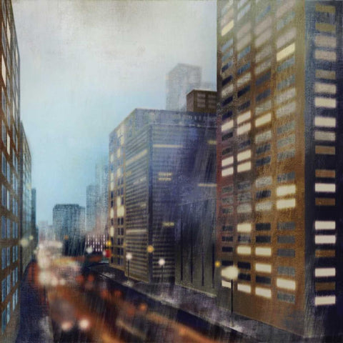 Twilight City White Modern Wood Framed Art Print with Double Matting by Fischer, David