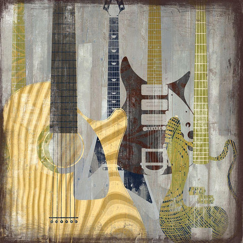 Guitars White Modern Wood Framed Art Print by Fischer, David