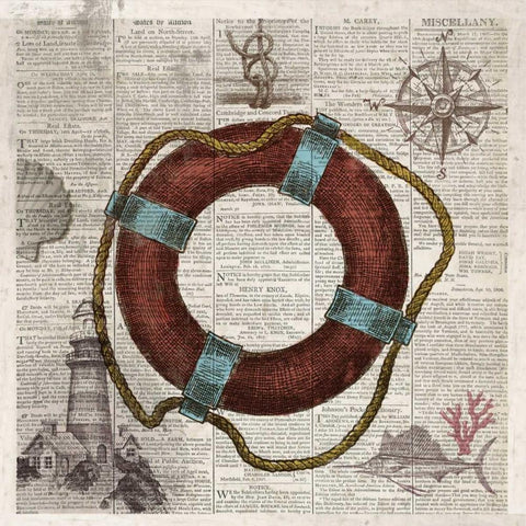 Nautical Collection IV - Mini Black Ornate Wood Framed Art Print with Double Matting by Fontaine, Drako