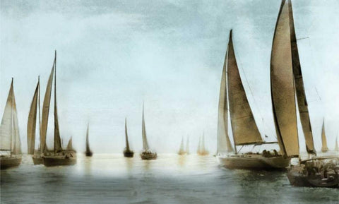 Golden Sails White Modern Wood Framed Art Print with Double Matting by Fontaine, Drako