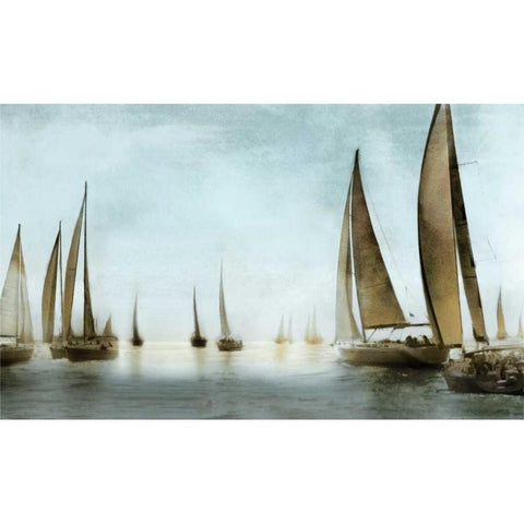Golden Sails Black Modern Wood Framed Art Print with Double Matting by Fontaine, Drako