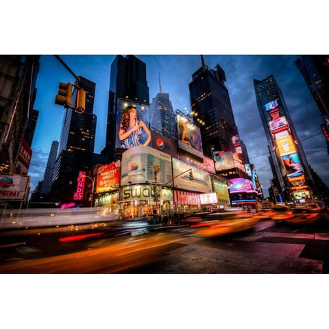 Times Square Rays of Light I Gold Ornate Wood Framed Art Print with Double Matting by Gaudet, Guilliame