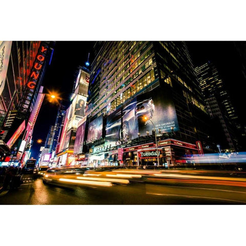Times Square Rays of Light VI Black Modern Wood Framed Art Print with Double Matting by Gaudet, Guilliame