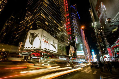 Times Square Rays of Light VII White Modern Wood Framed Art Print with Double Matting by Gaudet, Guilliame