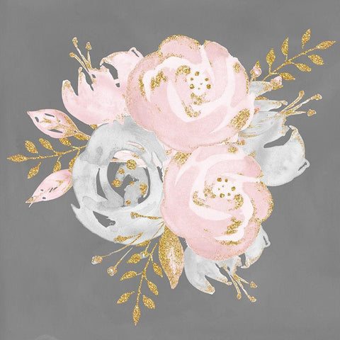 Floral Bouquet On Gray White Modern Wood Framed Art Print with Double Matting by Nature Magick