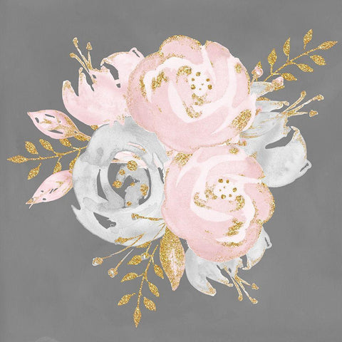 Floral Bouquet On Gray Black Modern Wood Framed Art Print by Nature Magick