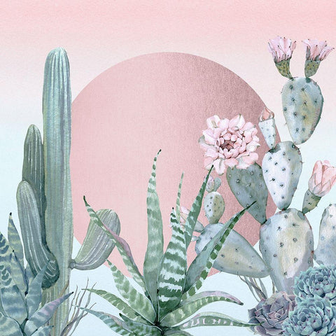 Desert Sunset Cactuses and Succulents Black Modern Wood Framed Art Print by Nature Magick