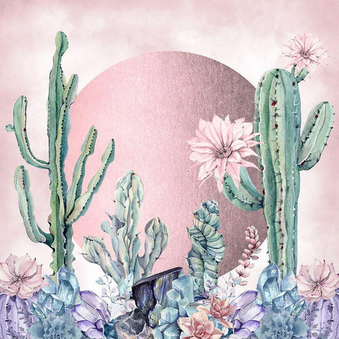 Cactuses Gold Desert Morning Black Modern Wood Framed Art Print with Double Matting by Nature Magick