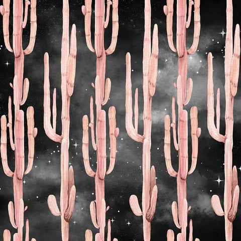 Coral Cactus Nights Pattern Black Ornate Wood Framed Art Print with Double Matting by Nature Magick