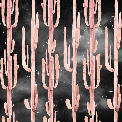 Coral Cactus Nights Pattern Black Modern Wood Framed Art Print by Nature Magick