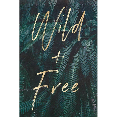 Wild And Free Gold and Green Ferns Portrait Gold Ornate Wood Framed Art Print with Double Matting by Nature Magick
