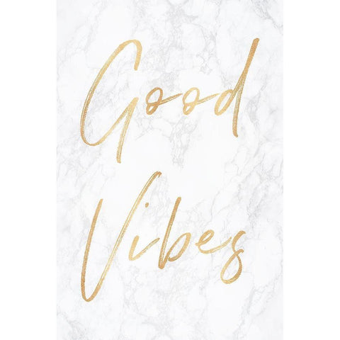 Good Vibes on Marble Quote Portrait Gold Ornate Wood Framed Art Print with Double Matting by Nature Magick