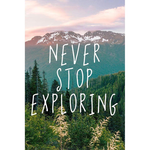Never Stop Exploring Adventure Quote Black Modern Wood Framed Art Print by Nature Magick