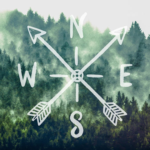 Compass Adventure Vintage Woods Black Modern Wood Framed Art Print by Nature Magick