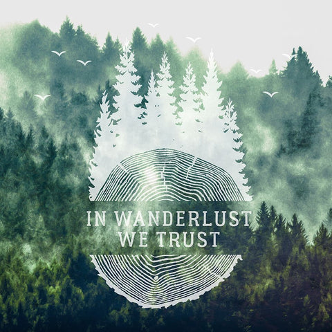 In Wanderlust We Trust Quote Vintage Woods White Modern Wood Framed Art Print with Double Matting by Nature Magick