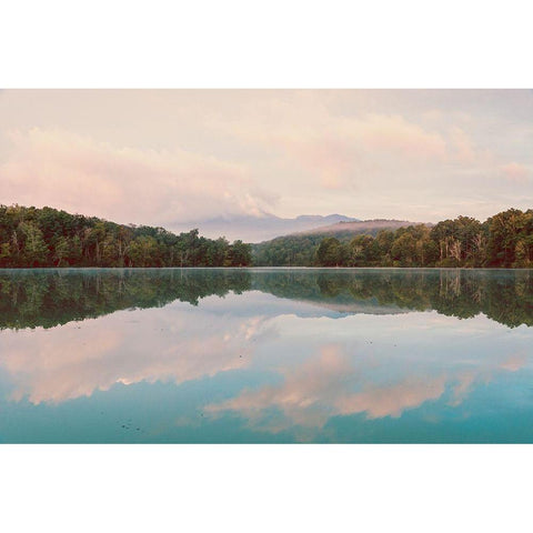 Turquoise Lake Summer Mountain Sunrise Pastel Sky Black Modern Wood Framed Art Print with Double Matting by Nature Magick