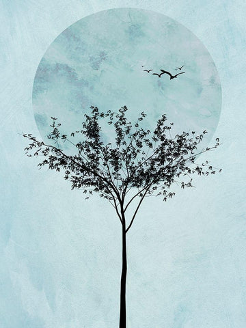 Full Moon Tree III  Black Ornate Wood Framed Art Print with Double Matting by Halli, Hal