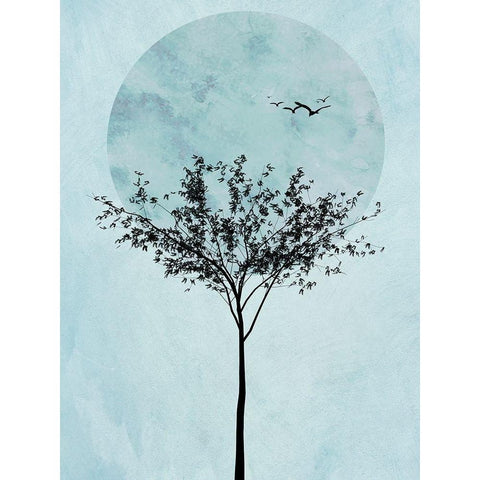 Full Moon Tree III  Black Modern Wood Framed Art Print with Double Matting by Halli, Hal