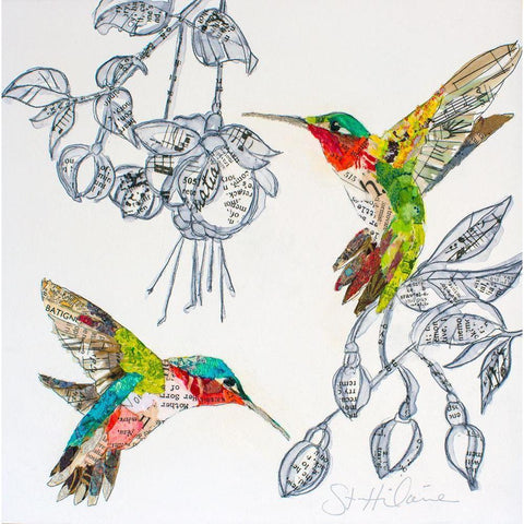 Hummers and BloomsÂ  Gold Ornate Wood Framed Art Print with Double Matting by St Hilaire, Elizabeth
