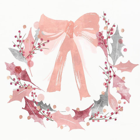 Blushing Wreath White Modern Wood Framed Art Print with Double Matting by PI Studio