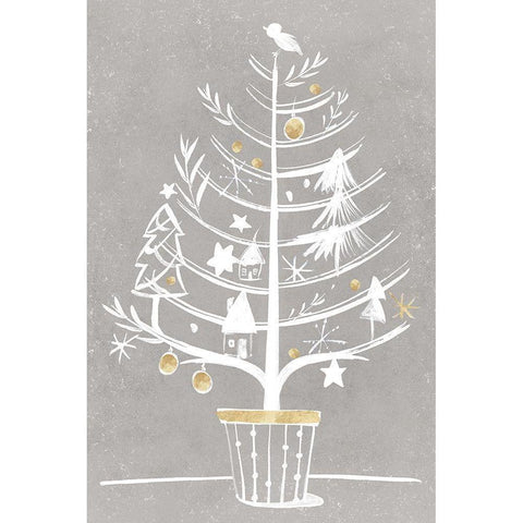 White Ornament Tree I  White Modern Wood Framed Art Print by PI Studio