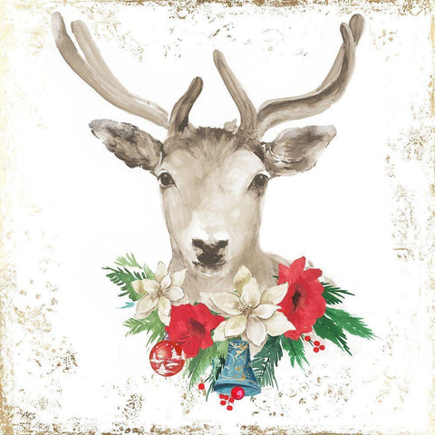 Christmas Deer  Black Modern Wood Framed Art Print with Double Matting by PI Studio