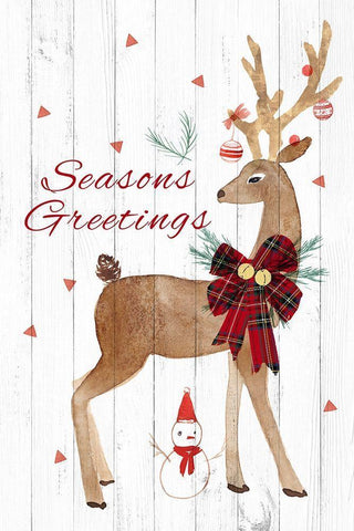 Seasons Greetings Deer Black Ornate Wood Framed Art Print with Double Matting by PI Studio