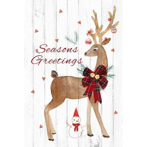 Seasons Greetings Deer Black Modern Wood Framed Art Print by PI Studio