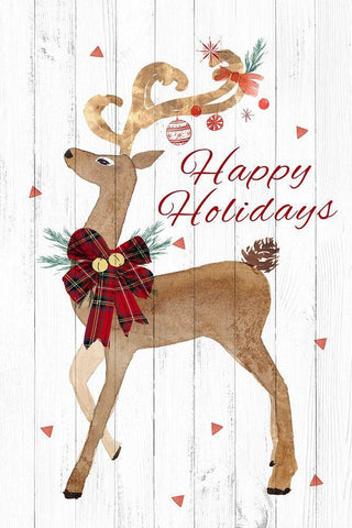 Happy Hoildays Deer  White Modern Wood Framed Art Print with Double Matting by PI Studio