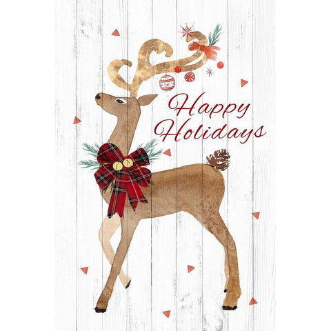 Happy Hoildays Deer  Gold Ornate Wood Framed Art Print with Double Matting by PI Studio