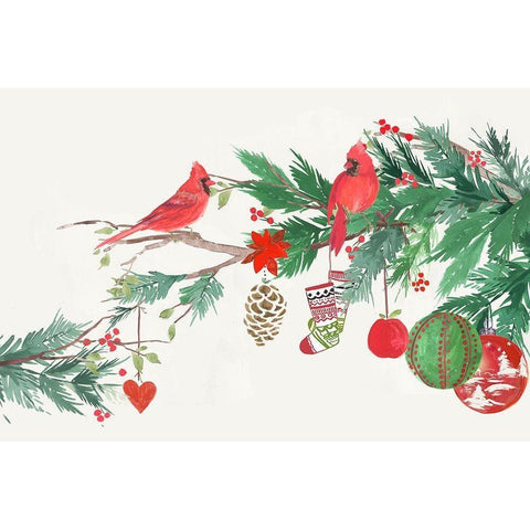 Christmas Birds I  Black Modern Wood Framed Art Print with Double Matting by PI Studio