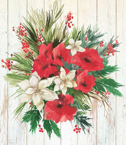 Red Floral II  White Modern Wood Framed Art Print with Double Matting by PI Studio
