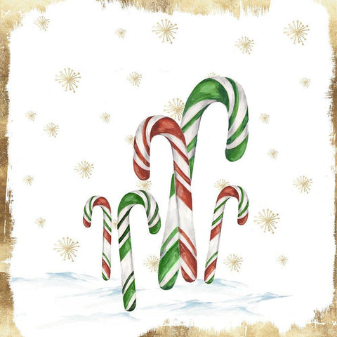 Snowy Candycanes I  Black Ornate Wood Framed Art Print with Double Matting by PI Studio