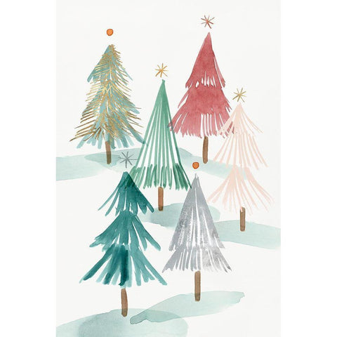 Christmas Trees II  Black Modern Wood Framed Art Print with Double Matting by PI Studio