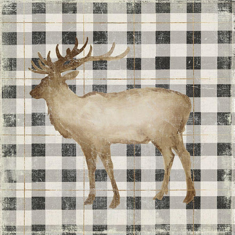 Santas Deer I Black Modern Wood Framed Art Print with Double Matting by PI Studio